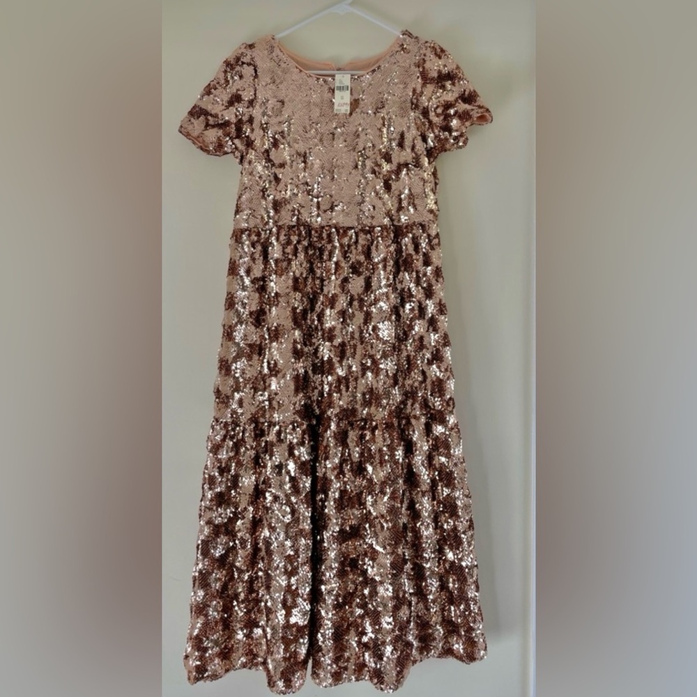 Anthropologie Shimmering Sequin Midi Dress in Blush